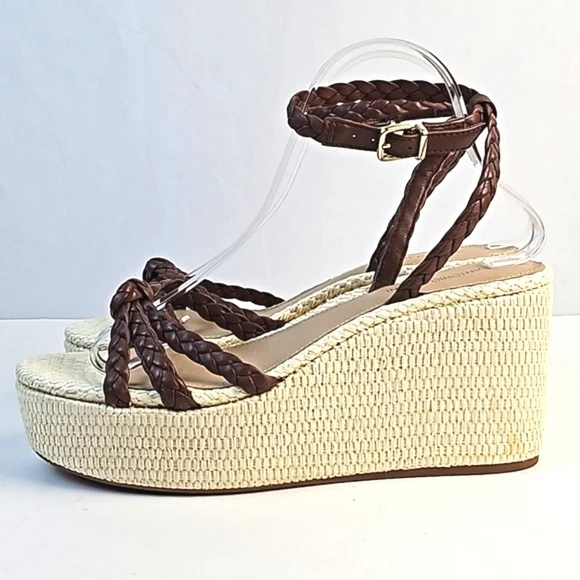 NEW Antonio Melani Lorinna Brown Braided Leather Ankle Strap Platform Sandal - Picture 7 of 16